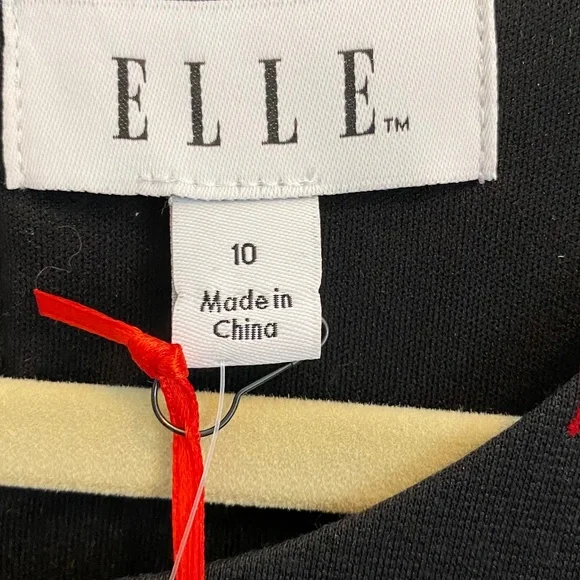 ELLE Dress Eiffel Tower Paris Pleated Ponte Knit Sleeveless Black Red Size 10 - Picture 11 of 13